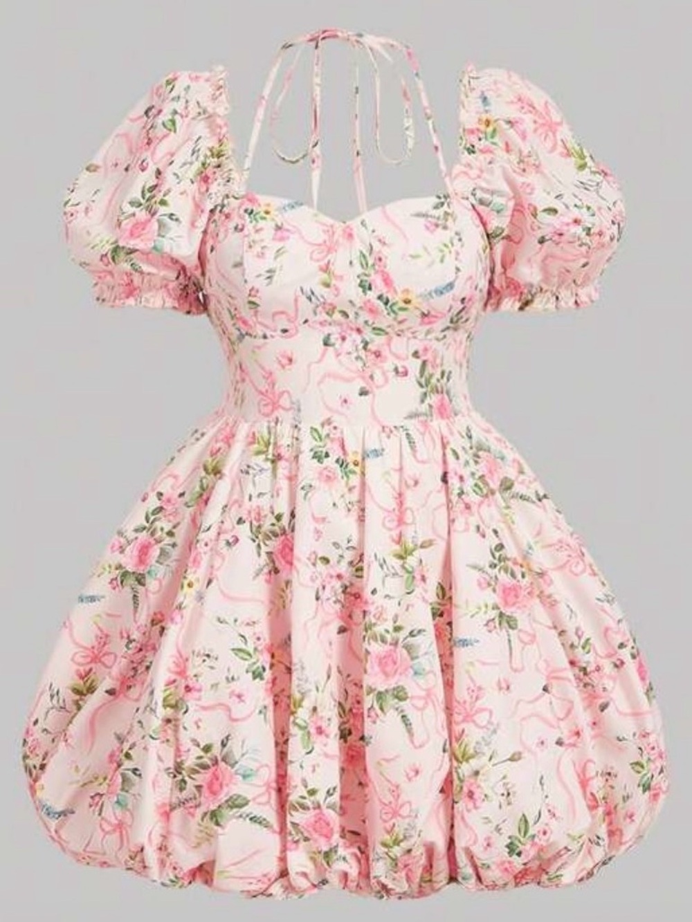 SHEIN Pink Floral Puff Sleeve Bubble Dress size 14 1X like new